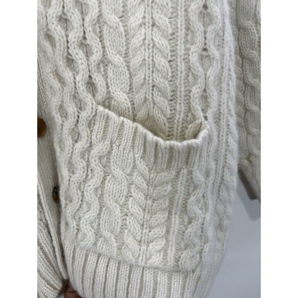 Cable Knit Fisherman Cardigan M Grandma Preppy Coastal Quiet Luxe Minimal Wool - Picture 7 of 16